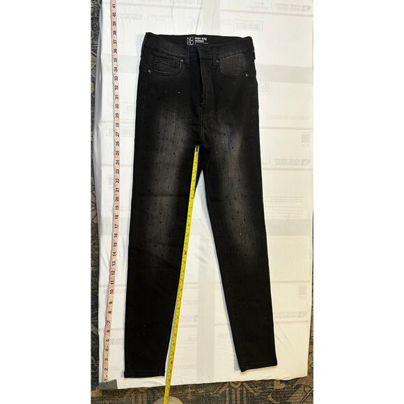 ✨ NOBO Juniors High Rise Skinny Jeans | Black Rhinestone Studded Sz 7 - Picture 6 of 7
